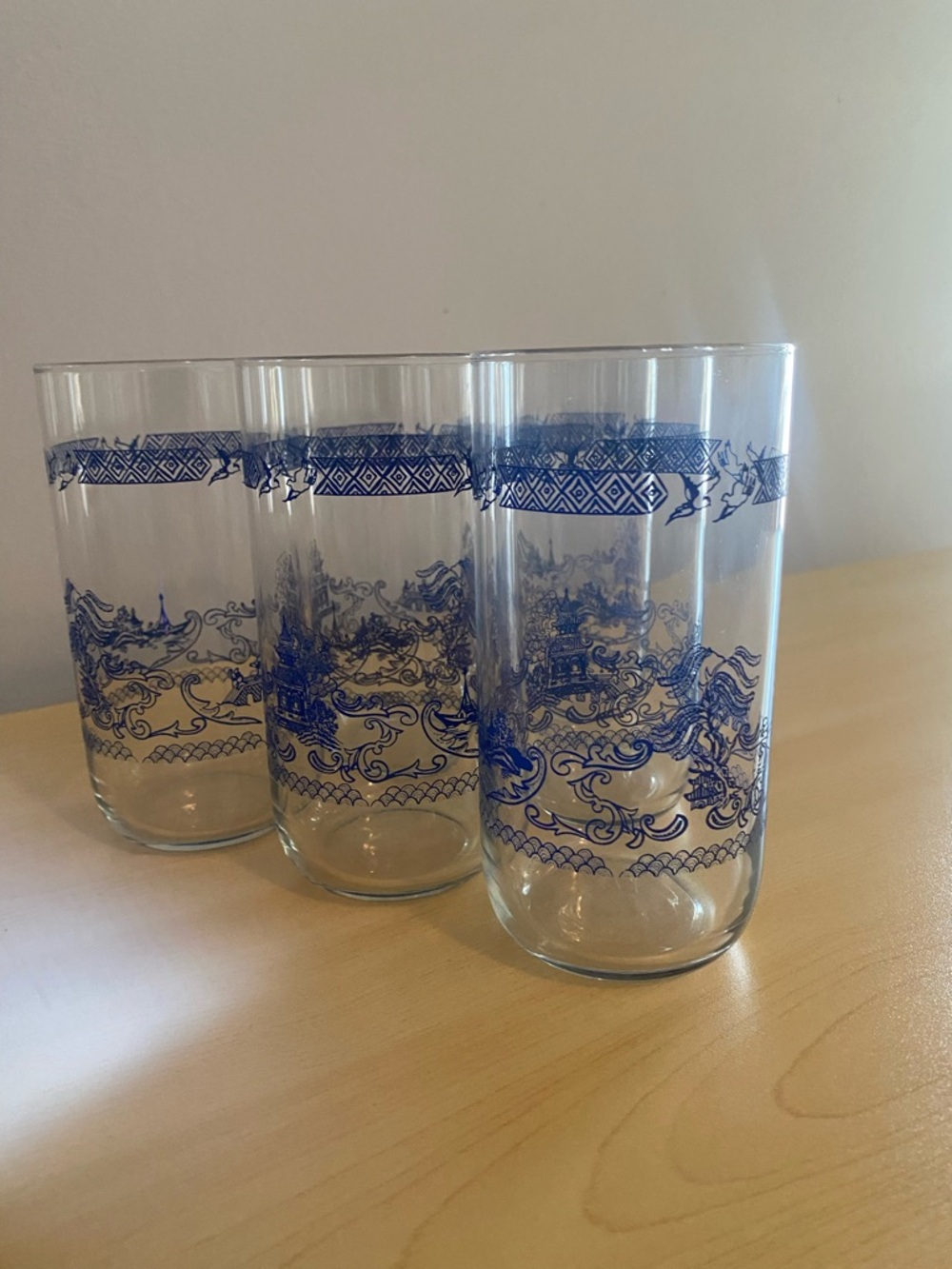 Blue Patterned Glass Tumbler - Set of 3